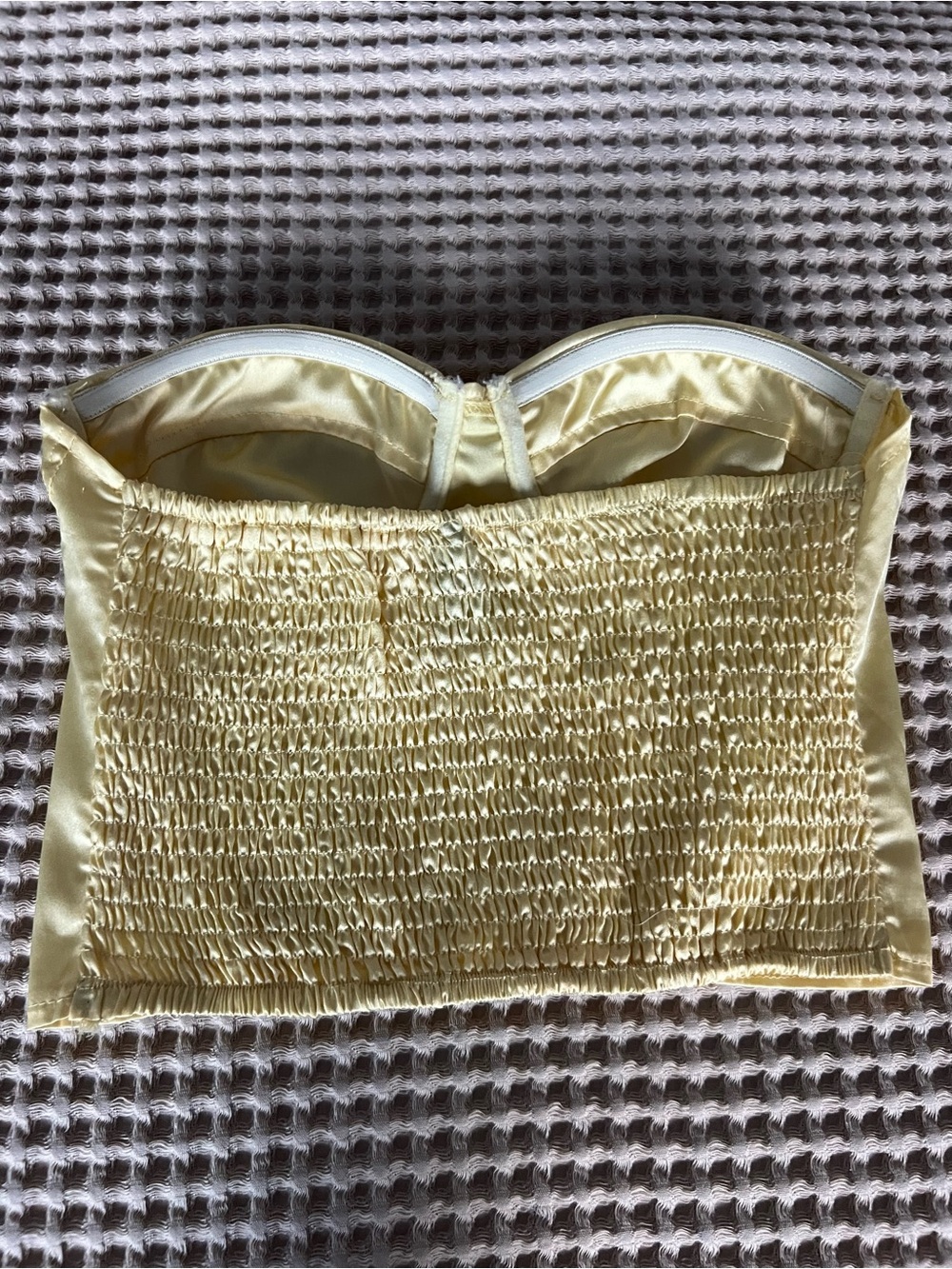 Princess Polly Pale Yellow Smocked Satin Crop Top